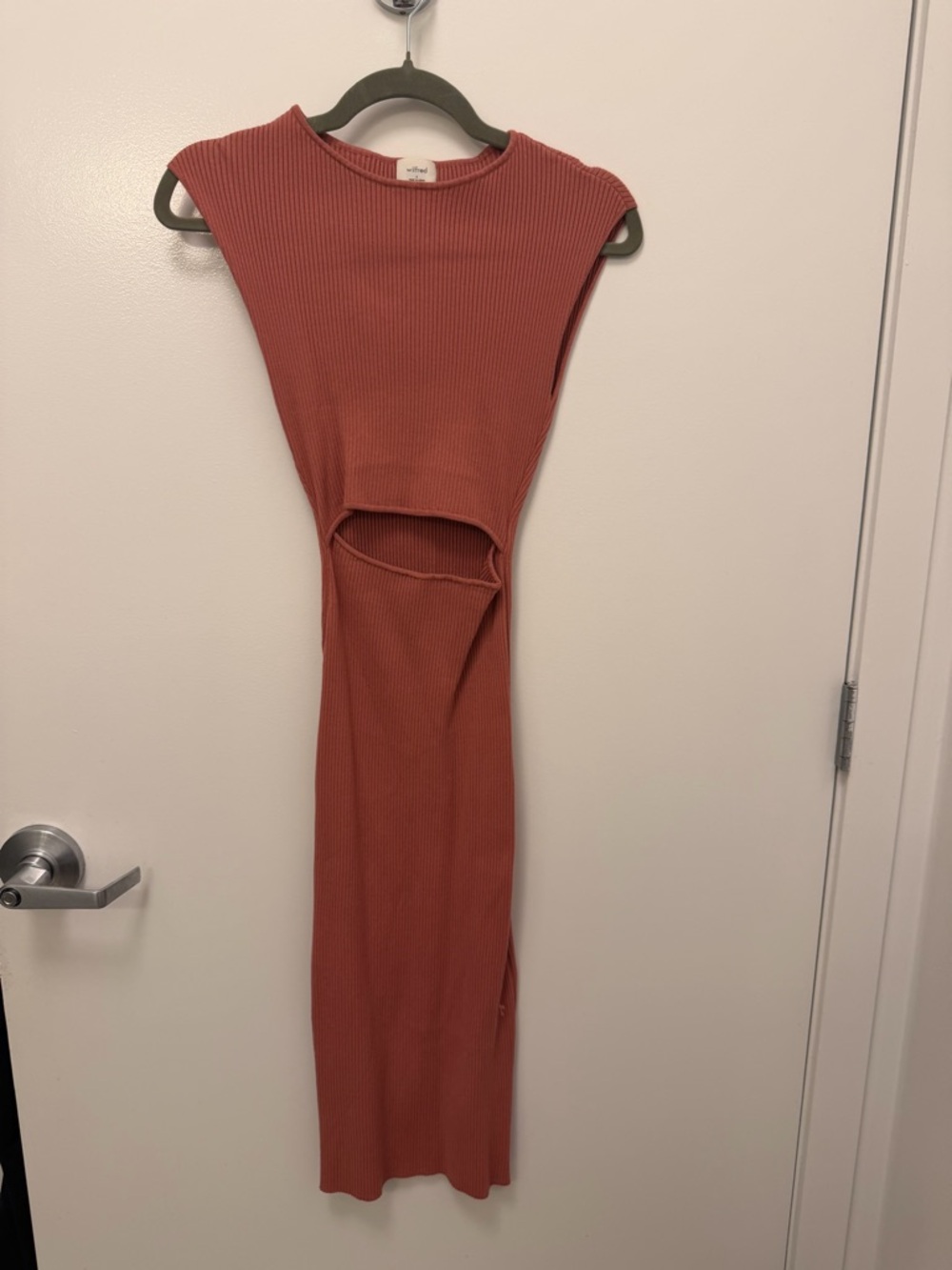 Aritzia Wilfred Sleeveless Rust Cutout Ribbed Maxi Dress